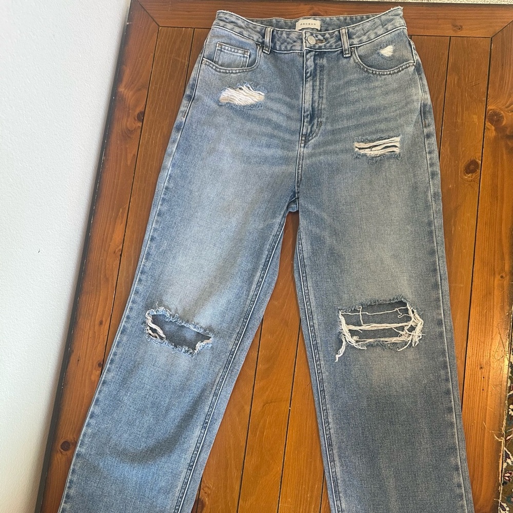 PacSun Light Blue Distressed Straight Leg Jeans